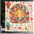 thumbnail image 3 of Ambesonne Summer Shower Curtain, Smiling Sun Mushroom Heart, 69"Wx70"L, Dark Pink Jade Green, 3 of 4