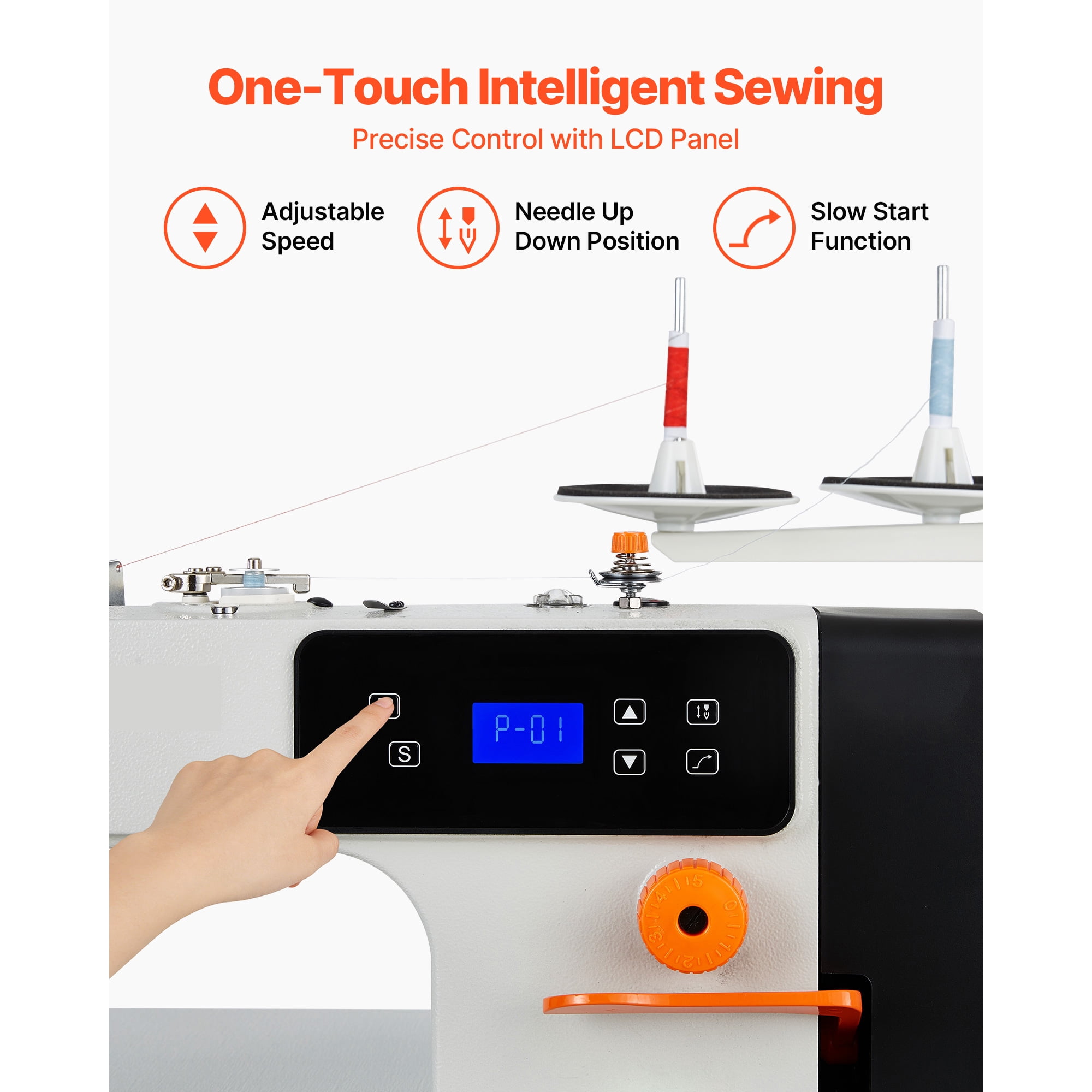 KFFKFF Industrial Sewing Machine, 550W Lockstitch Set with Servo Motor and Table Stand, 5000 SPM High-Speed Operation, Durable Metal Frame, LCD Display, LED Illumination, Suitable for Cotton, Wool