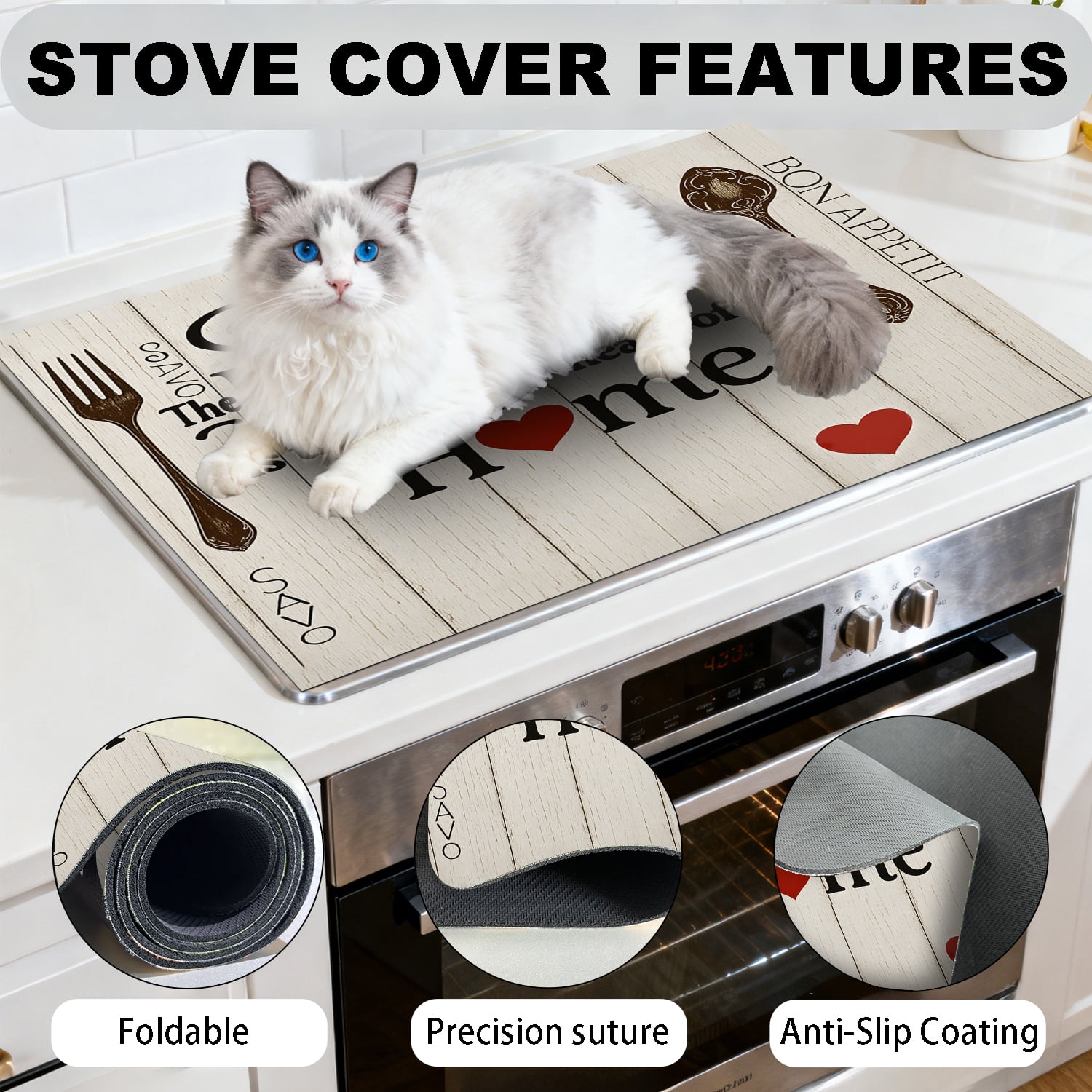 Stove Top Cover for Electric Stove, 28" x 20" Heat Resistant Glass Cooktop Protector Mat, Expands Counter Space, Multi-Purpose Countertop & Stove Cover, Farmhouse “Kitchen is the Heart of the Home” D