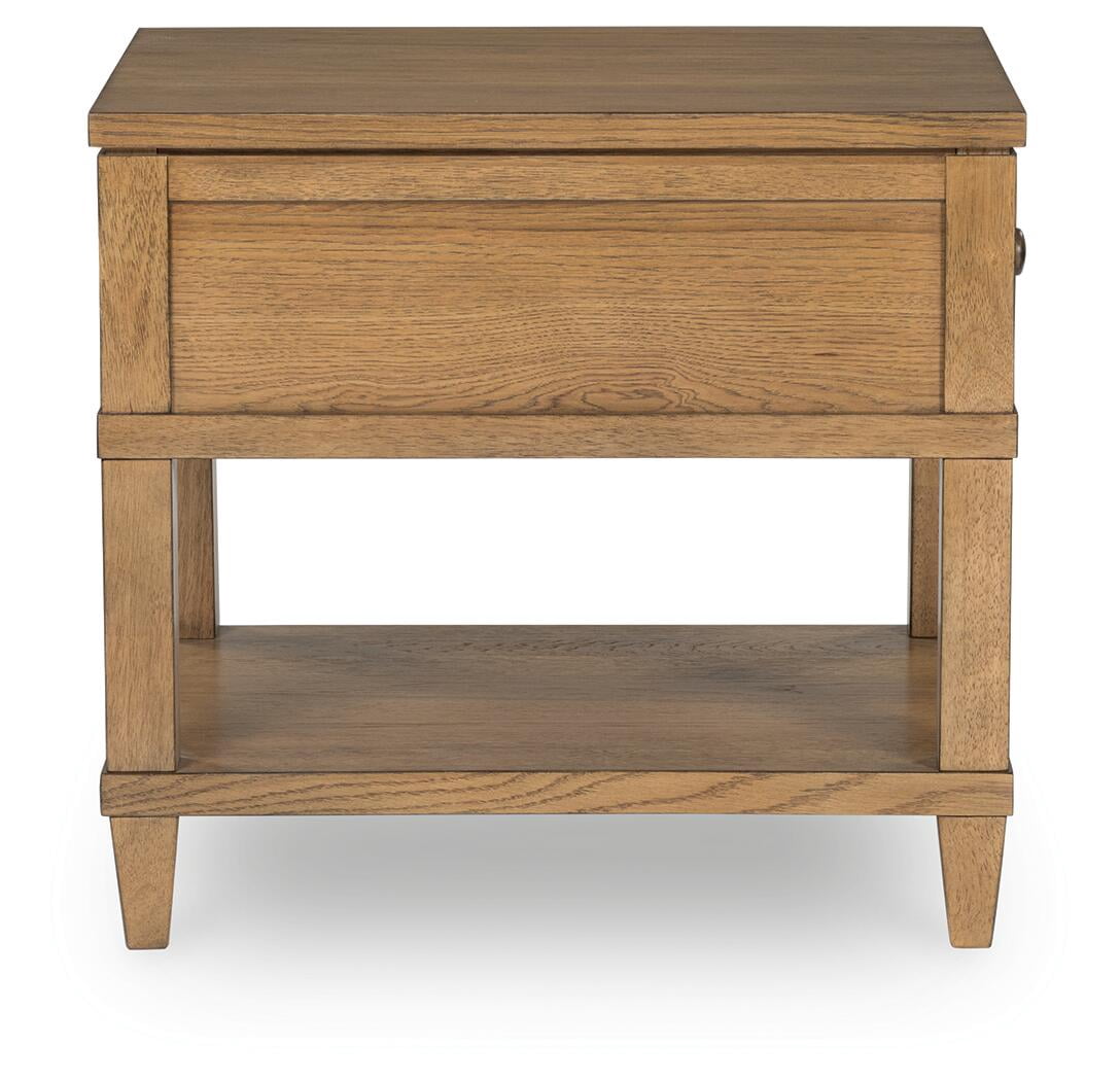 Signature Design by Ashley Sharlance Rectangular End Table - Built-in USB Charging Ports - Storage Drawer, Light Brown