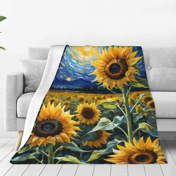 Balery Starry Sky Sunflower Manta de Felpa Suave y Acogedora – Cobija de Franela Aterciopelada para Cama, Lavable y Cálida para Sofá, Mascotas, Transpirable-80"x60"
