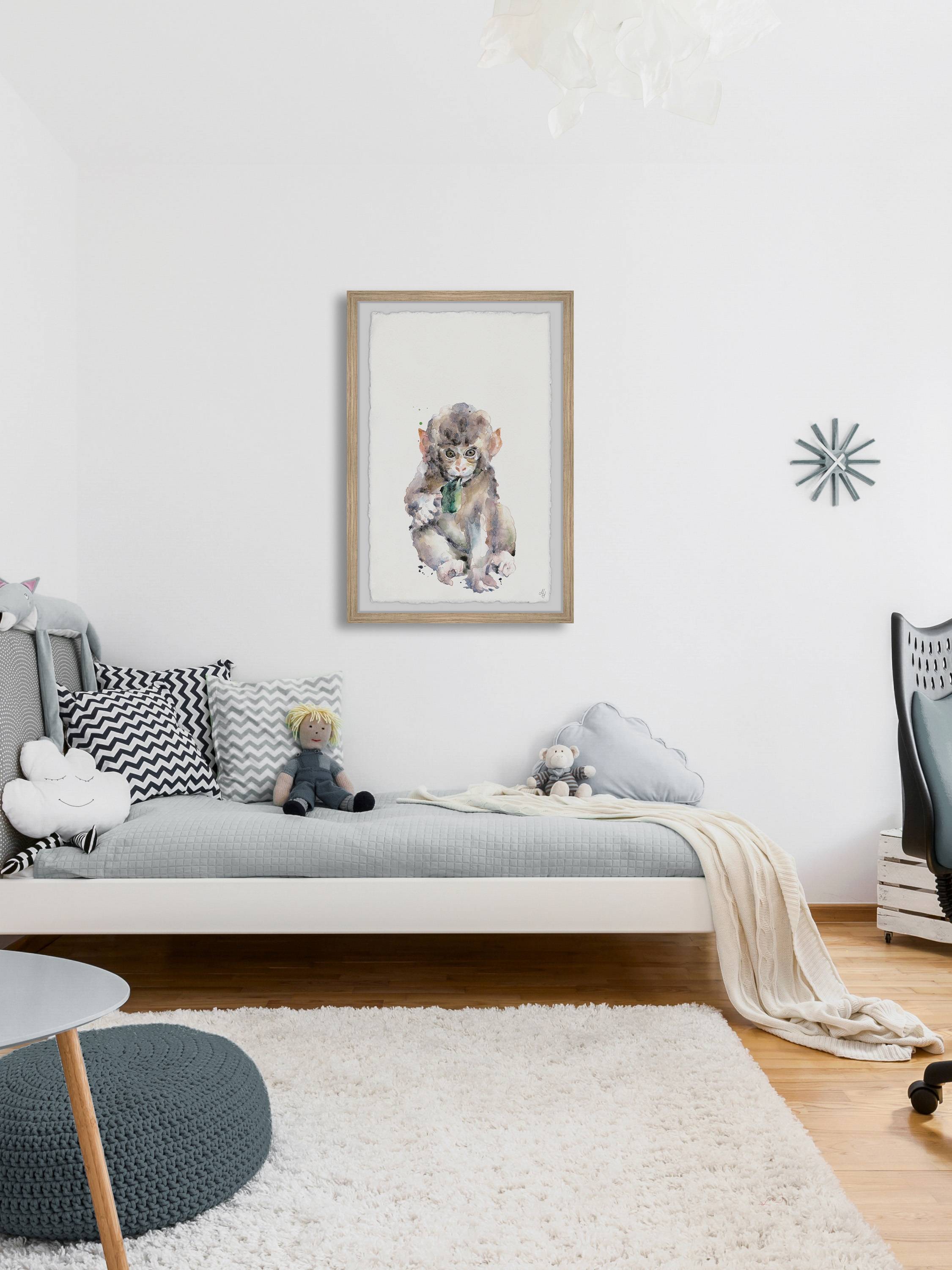 Marmont Hill Cute Little Monkey Framed Wall Art, 12.00" x 1.50"