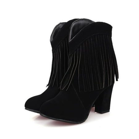 

Akiihool Ankle Boots for Women Dressy Women s Work Hiking Combat Boots V Cutout Pointed Toe Stacked Mid Heel Booties (Black 8)