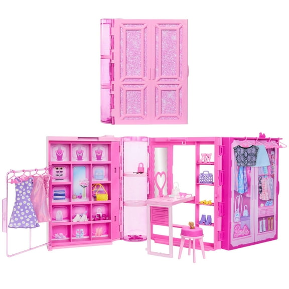 Barbie Dream Closet Toy Playset with Clothes & Accessories, 3-ft-Wide with 25 Pieces