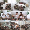 thumbnail image 5 of 3 Piece Watercolor Flowers Duvet Cover Set Queen Size, Microfiber Comforter/Quilt Cover with Corner Ties and 2 Pillowcases, Farmhouse Floral Vintage Black All Season Soft Bedding with Zipper Closure, 5 of 8