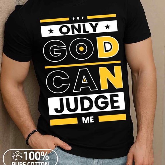180G T-Shirt for Men Casual Gift - Only God Can Judge Me Christianity T - Shirt Tshirts Men 180G Black Hip - hop Streetwear Classic Casual T