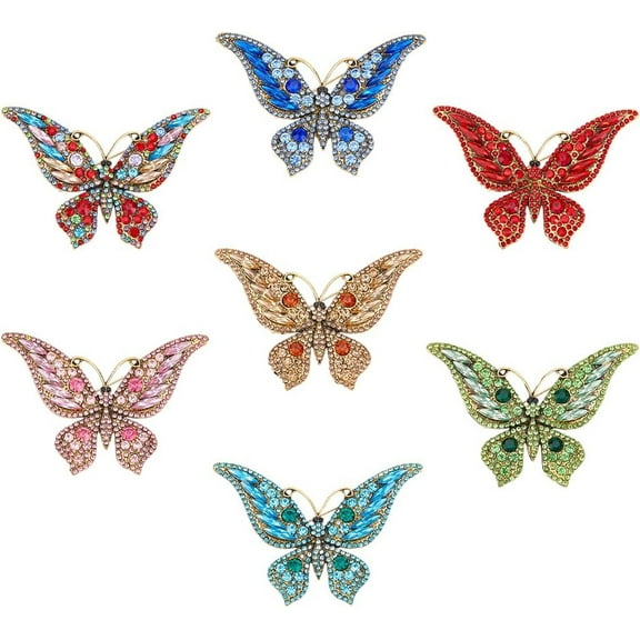 7Pcs 7 Colors Butterfly Brooch Pin Rhinestone 1.96x2.75inch Butterfly Brooch Pin Colorful Butterfly Brooches Lapel Pins Elegant Brooches Decoration for Women Prom Bridal