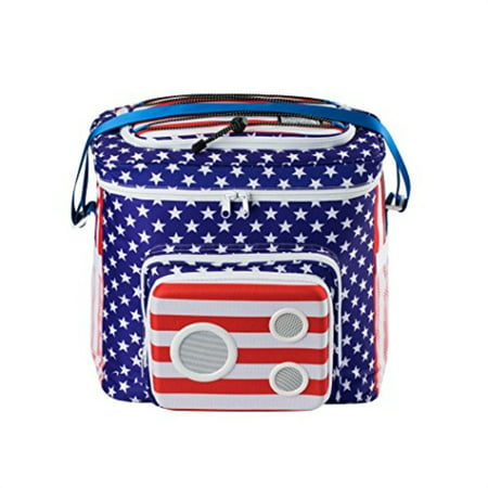 the #1 american flag cooler with speakers & subwoofer (bluetooth, 15-watt) for parties/festivals/boat/beach. rechargeable speaker cooler, works with iphone & android (2019