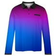 thumbnail image 4 of ZCFZJW Men's Long Sleeve Polo Shirts Fashion Color Block Golf Polo Shirts Casual Tie Dye Gradient Print Button up Lapel Collar Tennis Shirt Tops Blue XL, 4 of 4