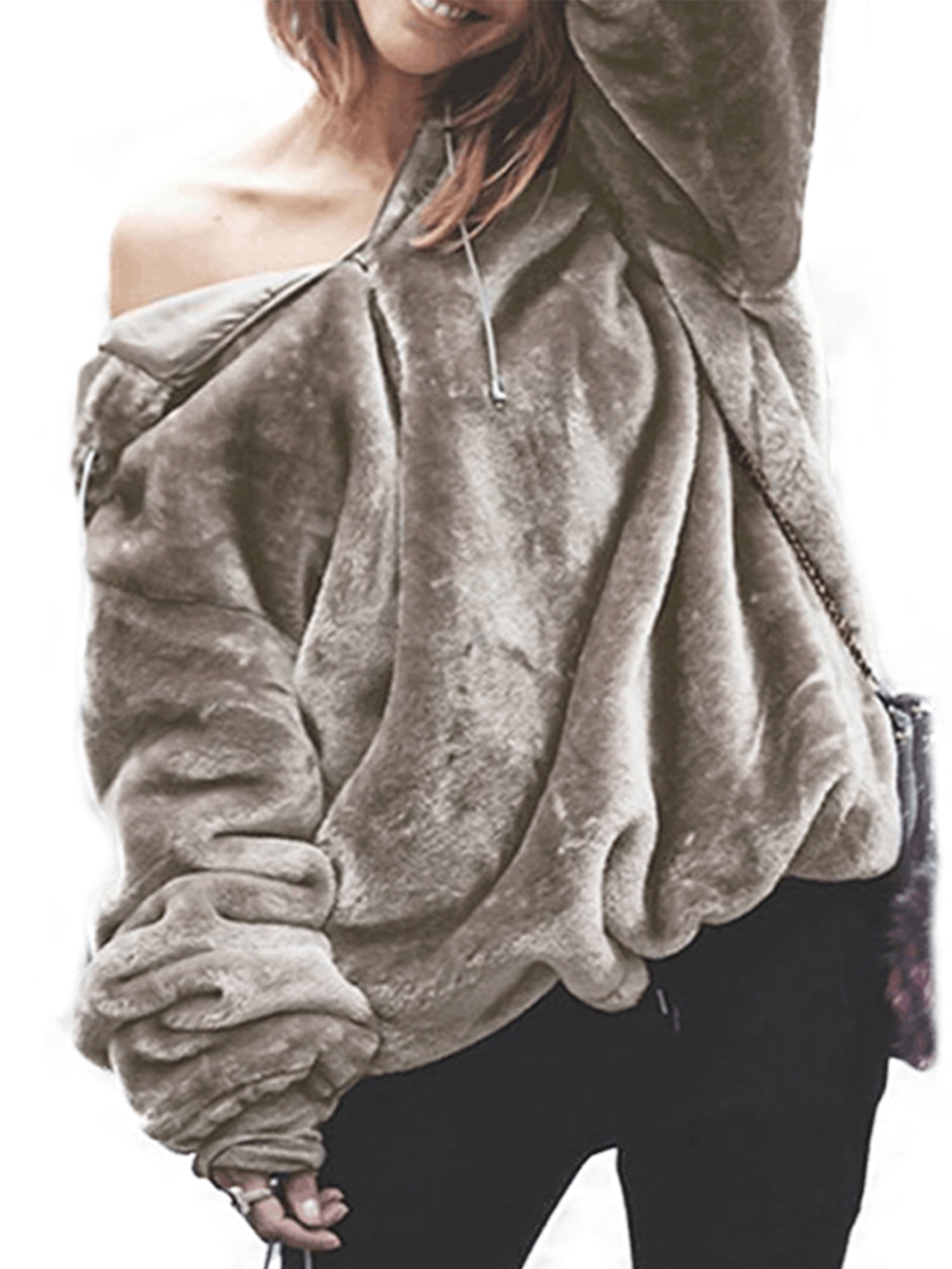 plain long sleeve velvet loose hoodie