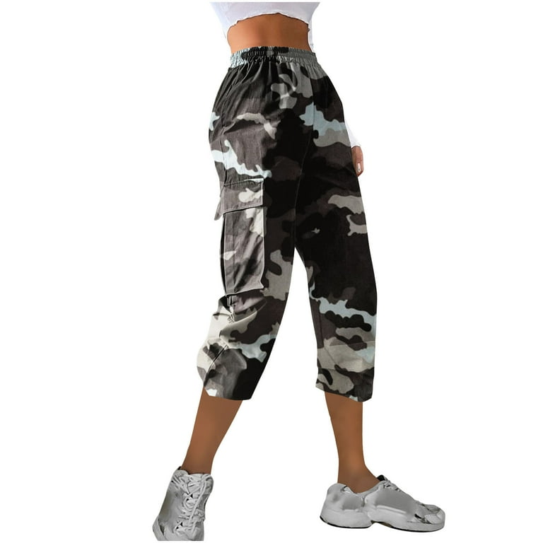 Ecqkame Women's Camouflage Cargo Capris Pants Casual Lightweight