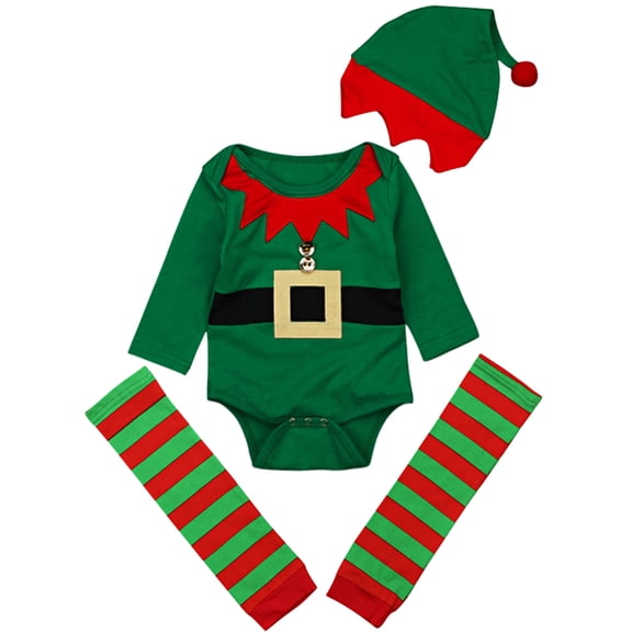WIBACKER Christmas Elf Costumes Cotton Baby Girls Boys Long Sleeve Romper Cap Striped Leg Warmer 3Pcs Set Outfits