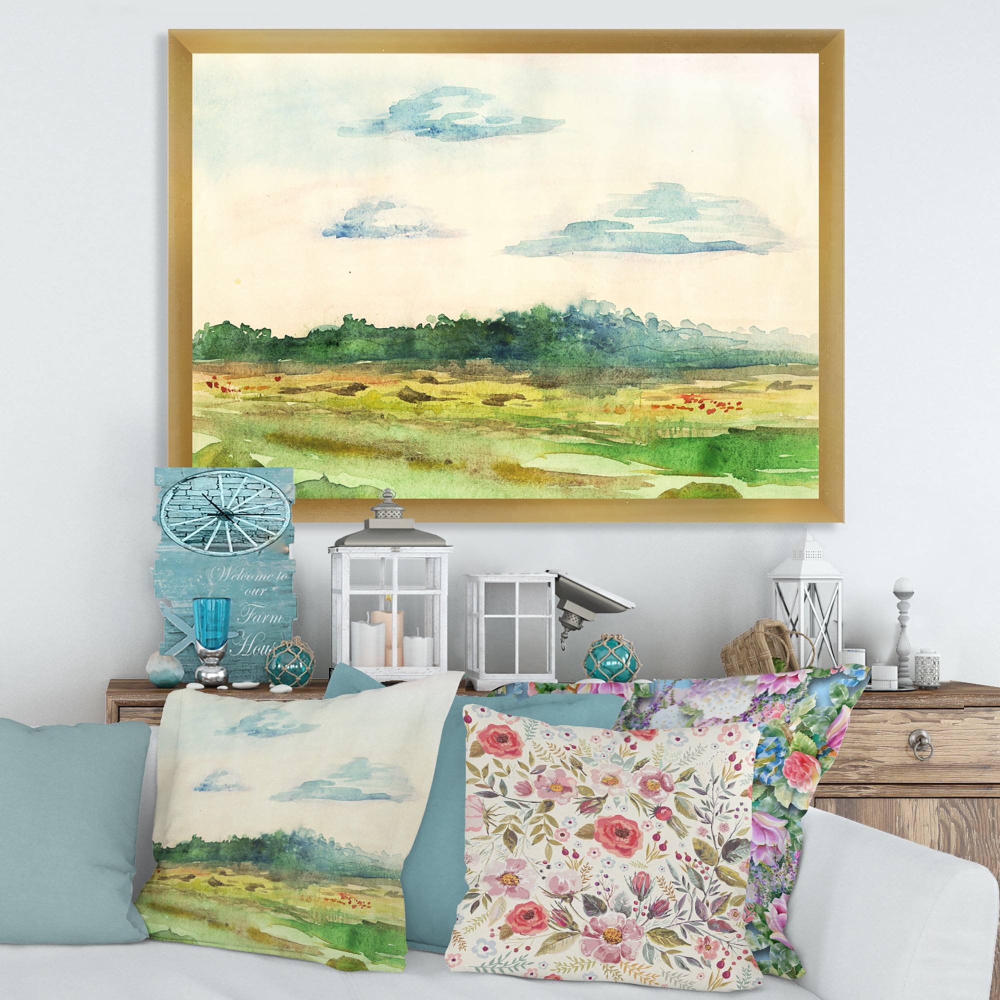 Designart 'Summer Landscape Of Green Blossoming ' Traditional Framed Art Print