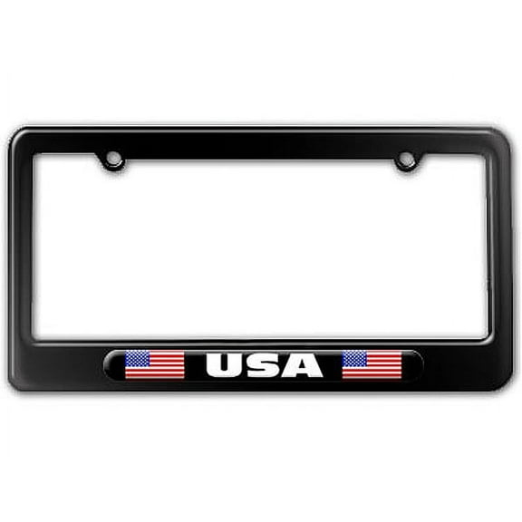 USA Country Flag - Black Double License Plate Frame