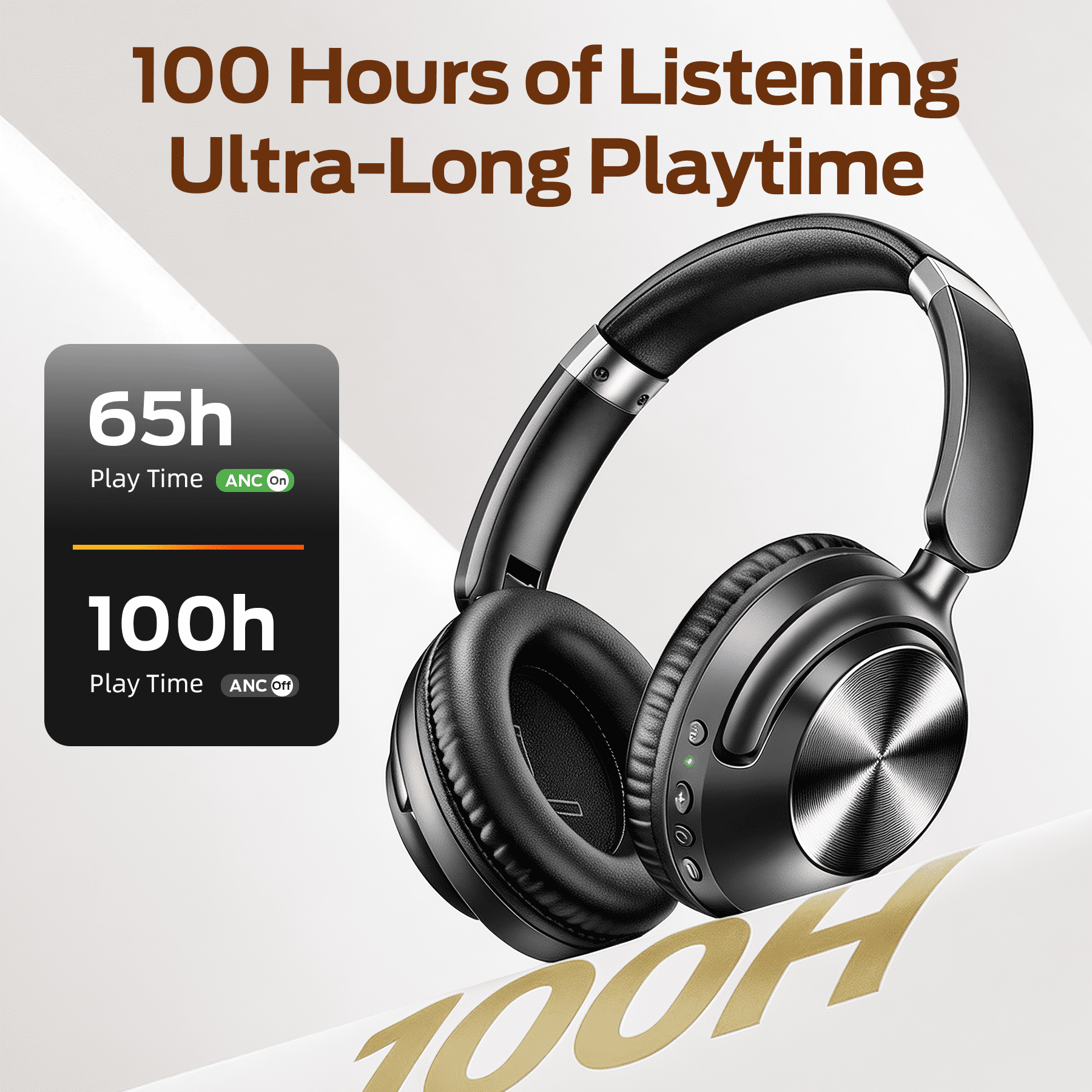Hybrid Active Noise Cancelling Bluetooth Headphones,-56dB Bluetooth 6.0 Over Ear Wireless Headphones with 100H Playtime,Reduce Noise by Up to 95,Deep Bass, Memory Foam Earcups for Home Office Travel
