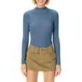 thumbnail image 5 of WULMLEO Women's Long Sleeve Shirts for Women Mock Turtle Neck Ribbed Slim Fit Fall Winter Thermal Underwear Tops Blue One Size, 5 of 6