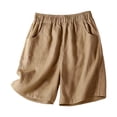thumbnail image 2 of Shorts for Women Summer Casual Cotton Linen Lightweight Elastic Waist Wide Straight Leg Shorts with Pockets, 2 of 9