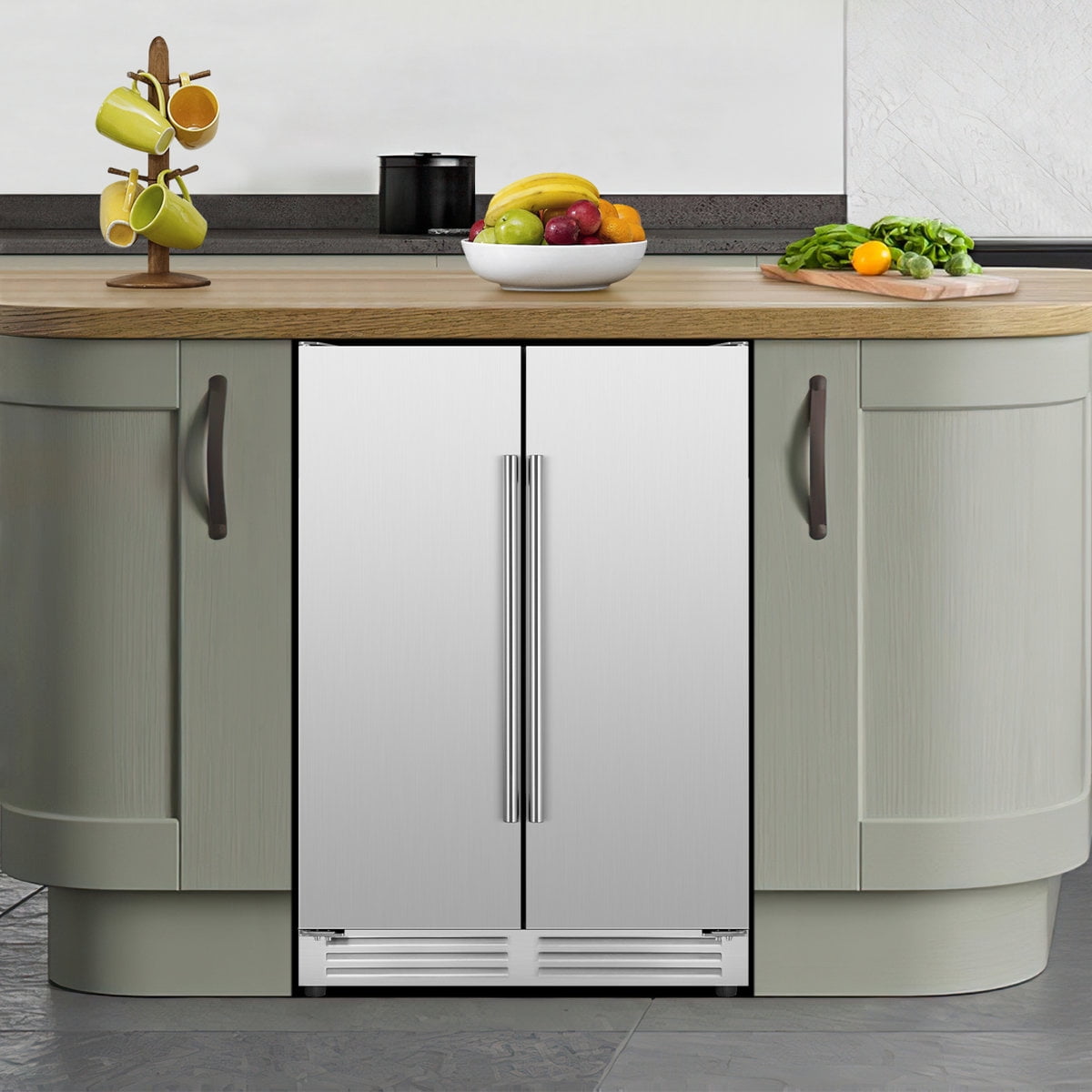24" Silver Beverage Refrigerator with French Doors 150-Can Capacity, Built-in or Freestanding Beer and Drink Cooler