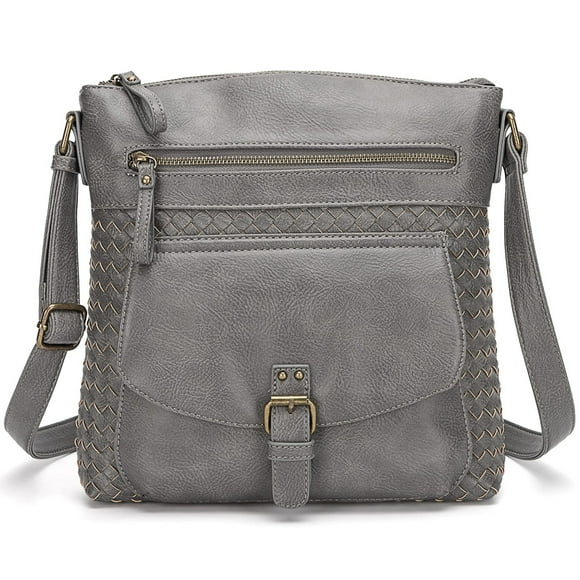 KouLi Buir Crossbody Purses for Women Straw Weaving PU Leather Shoulder Handbags Multi Pockets Bag