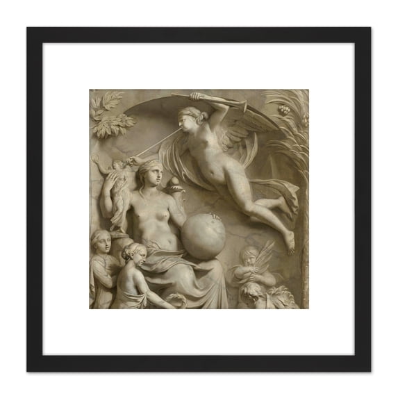 De Lairesse Allegory Of Fame 8X8 Inch Square Wooden Framed Wall Art Print Picture with Mount
