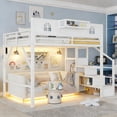 thumbnail image 5 of Mirightone Queen Loft Bed with Stairs, Metal Queen Size Loft Bed Frame with Storage Shelf &Tall Guardrails , High Loft Beds with Wardrobe, LED Light & USB for Teens Adults, White, 5 of 10
