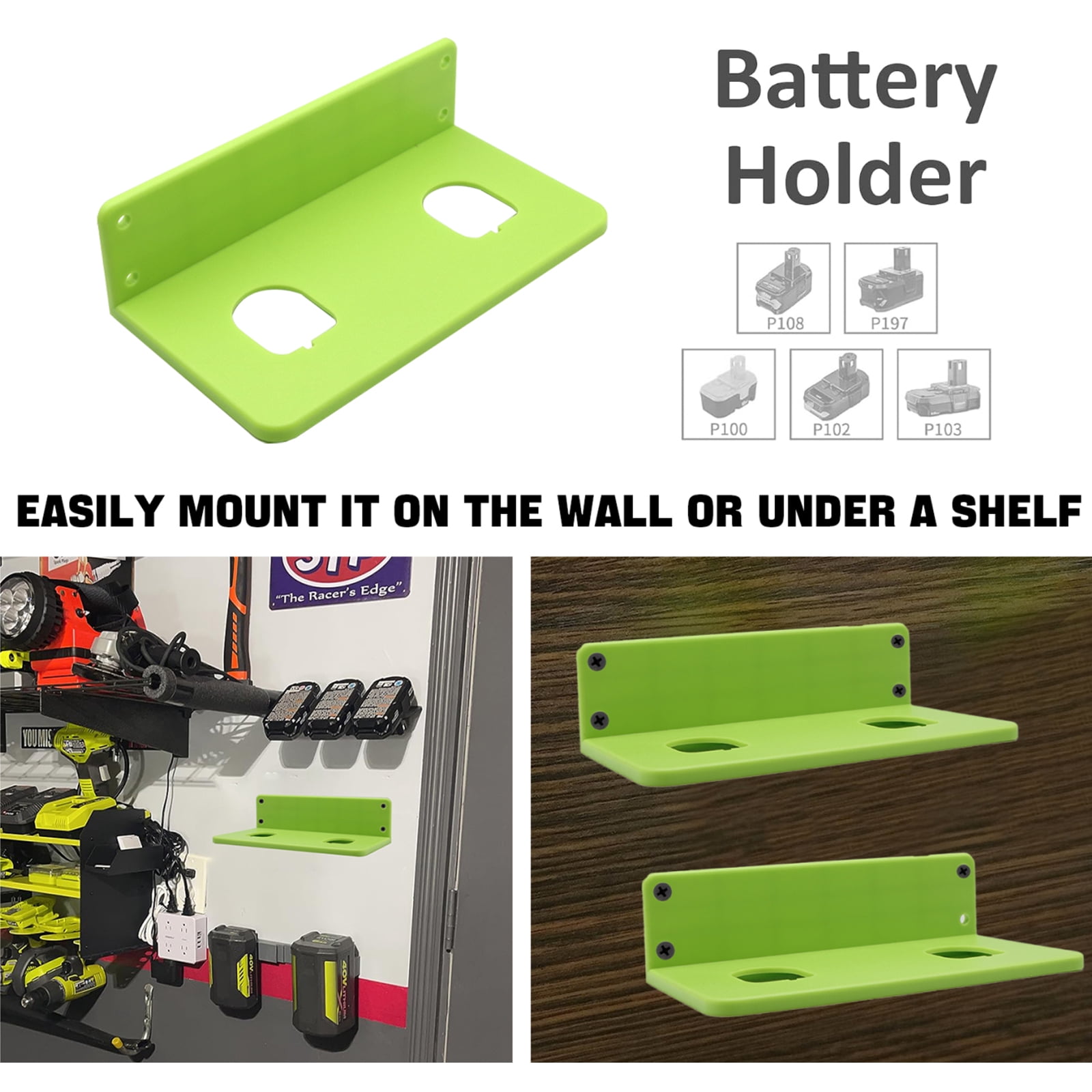 10 Packs Battery Holders Compatible with Ryobi 18V Wall Mounted Battery Holder with 2 Slots Drill Tool Storage Rack Organizer