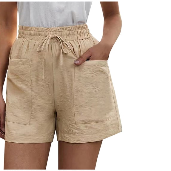 Abcnature Plus Size Shorts, Womens Athletic Shorts, Women Loose Wide Leg High Waist Straight Casual Cotton Linen Shorts, Comfy Beach Shorts, Yoga Pants, Cycling Sport Shorts Beige 4XL