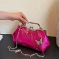 thumbnail image 4 of Bolsos de noche con broche de moda para mujer, bolsos de mano plateados de lujo con lazo dorado, bolsos de hombro con cadena para mujer, 4 of 5