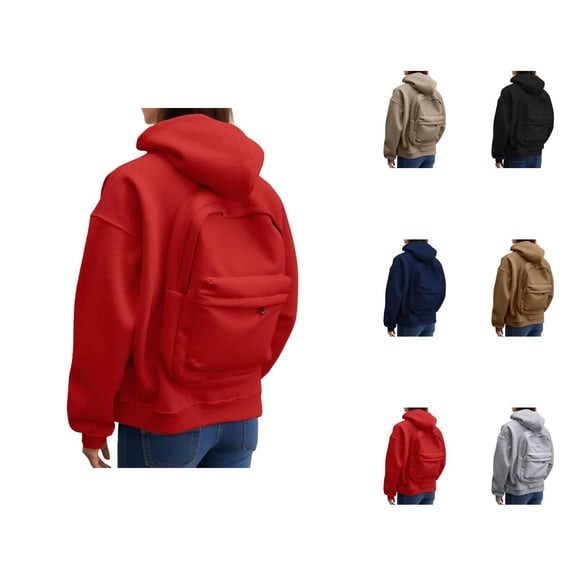 Backpack Hoodie for Women 2025 Trendy Fall Winter Long Sleeve Zip Up Solid Color Hooded Sweatshirt with Pockets Jacket Coat
