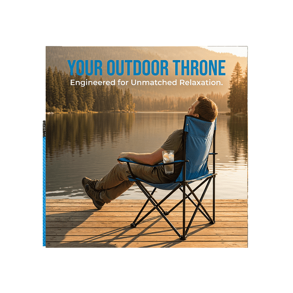 Blue Foldable Small Camping Chair 80x50x50cm Heavy Duty Portable Outdoor Fishing Beach Lawn Camp Chair with Carry Bag