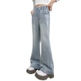 thumbnail image 2 of LIJCC Kid Girls Classic Straight Leg High Waisted Jeans Distressed Wide Leg Denim Pants Stretchy Flare Bell Bottom Jeans Basic Bootcut Trendy Denim Pants, 2 of 7