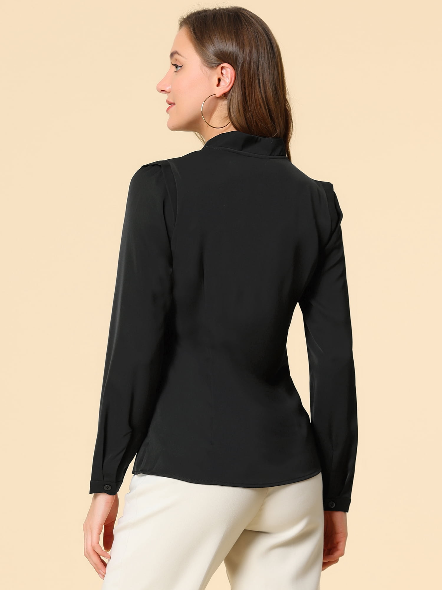 DARING DIVA Women's Elegant V Neck Long Sleeves Button Down Shirt 3XL Black