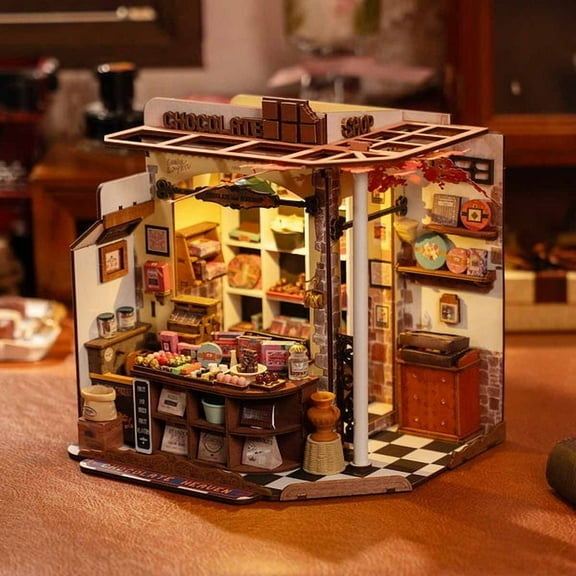 ROBOTIME Henry's Chocolate Shop DIY Miniature House Kit,Mini Wooden Dollhouse Model Building Sets,Tiny House Craft Kits Gifts for Adults Teens