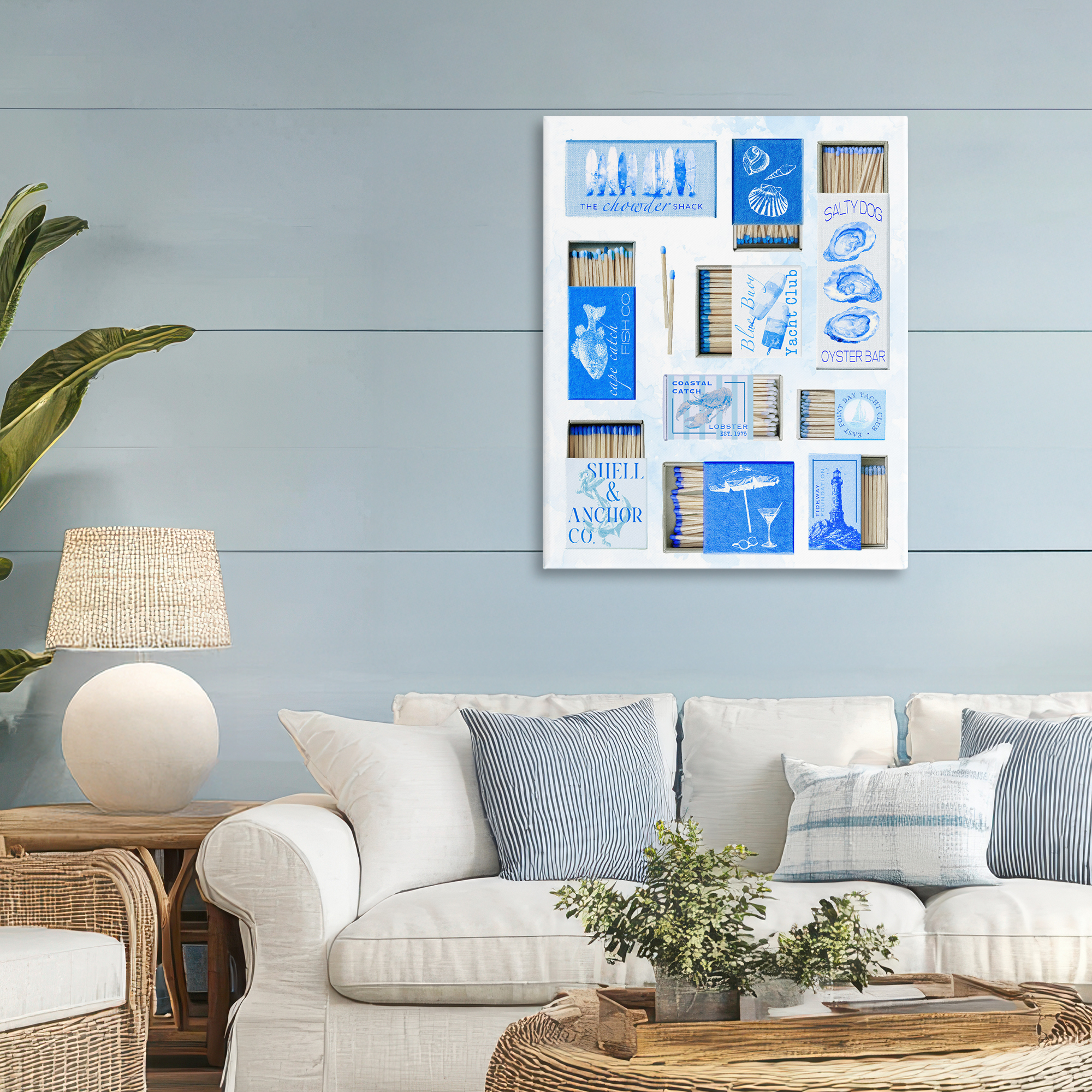 Blue Coastal Matchboxes Canvas Wall Art, design by Ziwei Li