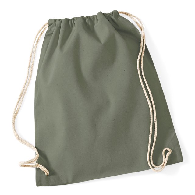 Westford Mill - Mochila saco o de cuerdas de algodón Modelo Gymsac Deporte/Gimnasio (12 litros) (Paquete de 2) (Oliva)