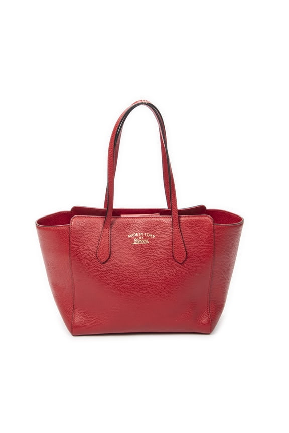 Pre-Owned Gucci Red Small Swing Tote Shoulder Bag Grained Calfskin Leather