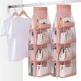 thumbnail image 1 of 2pcs 8 Pockets Hanging Purse Handbag Organizer Clear Hanging Shelf Bag Collection Storage (Pink*2), 1 of 7
