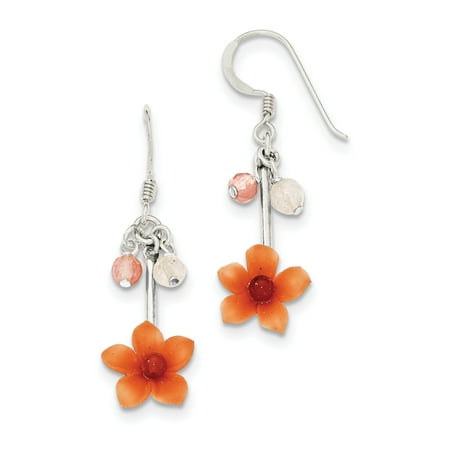 - Sterling Silver Rose/Cherry Quartz & Carnelian Dangle Flower Earrings