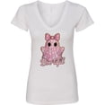thumbnail image 3 of Inktastic Cute Boo-tiful Ghost with Pink Bow Kids Halloween Women's V-Neck T-Shirt, 3 of 5