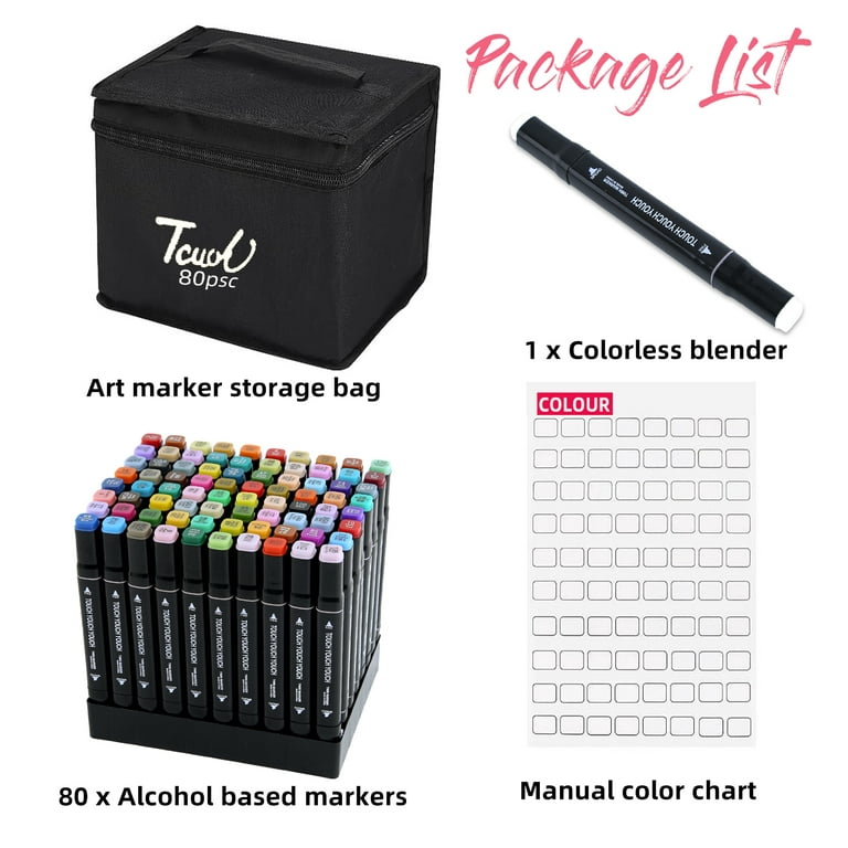 Thatcolor 80 Colors Alcohol Brush Markers with Storage Zipper Bag Dual Tips  Markers Set for Adult & Kids, Drawing Markers Brush Art Pen Manga for  Drawing Coloring with 1 Blender, White 
