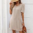 thumbnail image 2 of Staron Robes d'Été pour Femmes Printemps Uni Mode Manches Courtes Manches Bouffantes Robe T-Shirt Col Rond Ligne A Décontractée Ample Plage Vacances Robe d'Été, 2 of 7