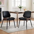 thumbnail image 1 of Yeshouse juego de 2 sillas de comedor modernas, estilo retro, asiento de cuero sintético, respaldo de madera curvada de nogal y patas metálicas ajustables, ideales para comedor o cocina, 1 of 9