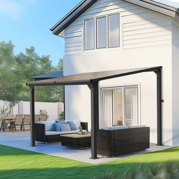 10 ft.×10 ft. Hardtop Outdoor Gazebo Pergola Aluminum Framed with Sloping Pitched Roof for Garden, Patio
