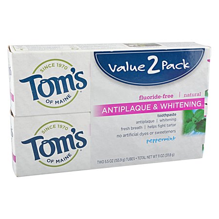 Tom's of Maine Natural Toothpaste Peppermint Antiplaque & Whitening, 2 (Best Natural Toothpaste With Fluoride)