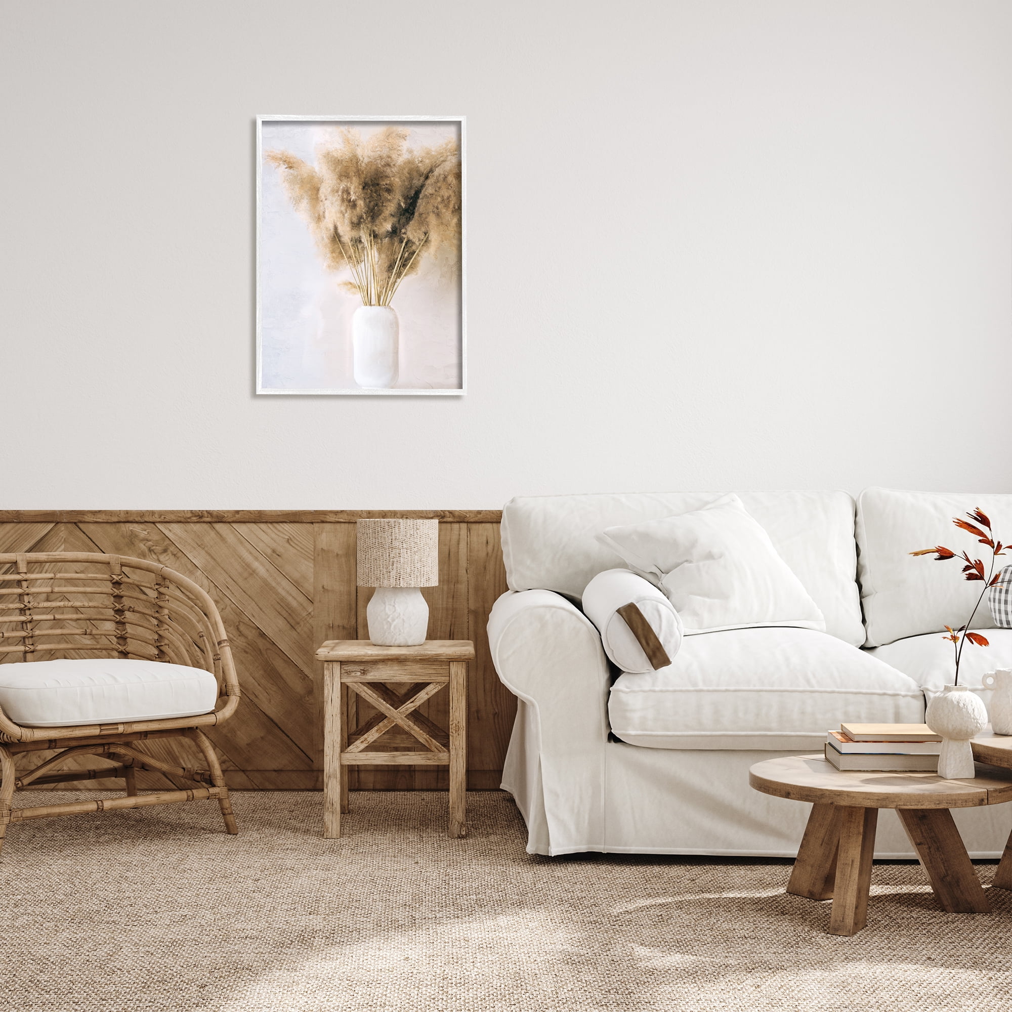 Stupell Industries Country Reeds in Vase Botanical & Floral Painting White Framed Art Print Wall Art, 24 x 30
