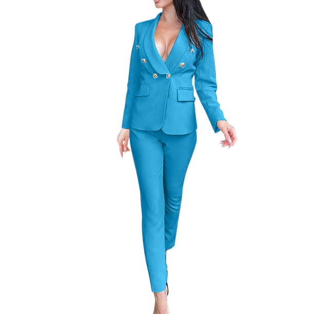 Cathalem Womens 2 Pieces Outfits Print Pantsuit Work Casual Outfits for  Women,Sky Blue S