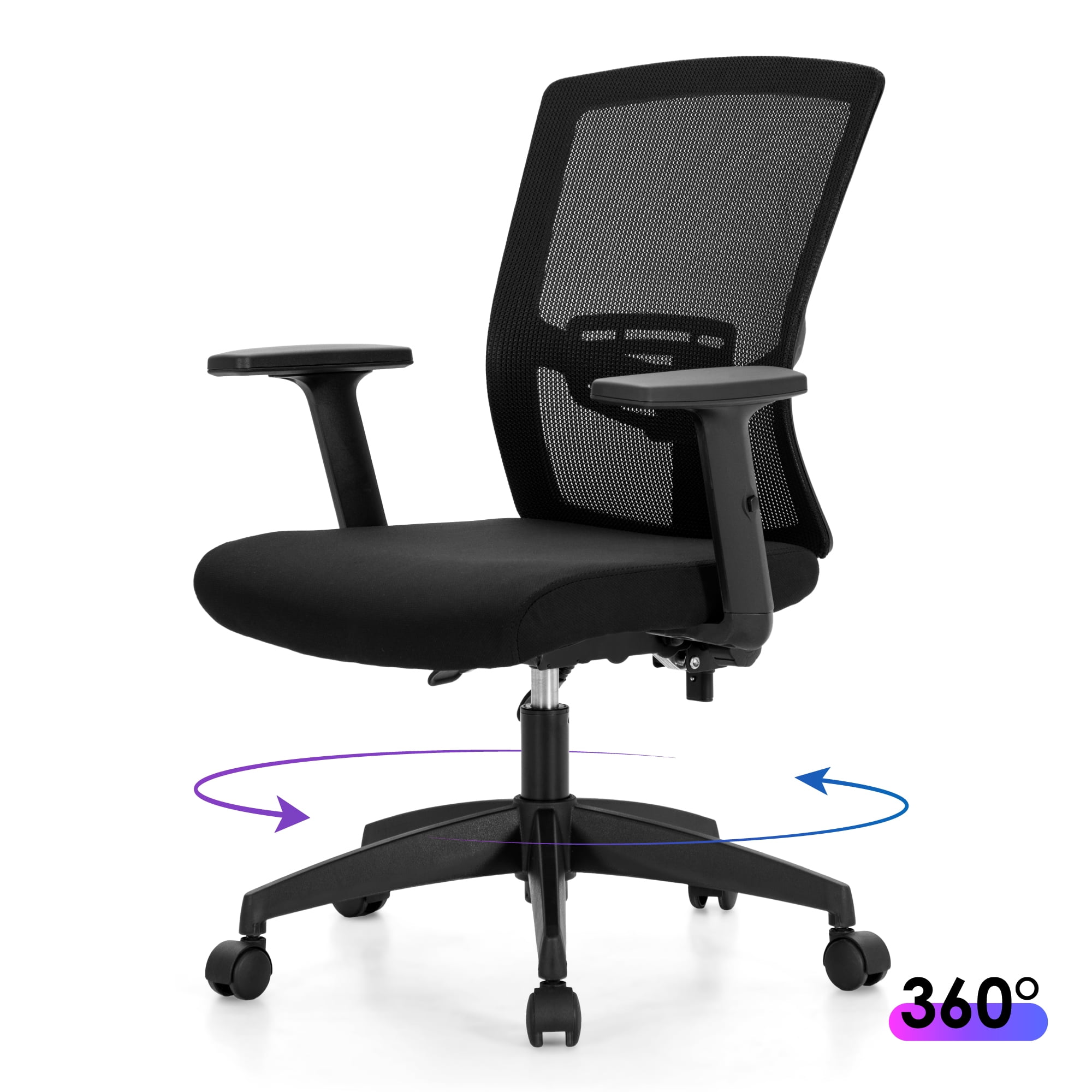 Summit Living Ergonomic Mesh Office Chair Mid Back Computer Chair with Adjustable Lumbar Support, Armrest&Seated for Home Office, Black