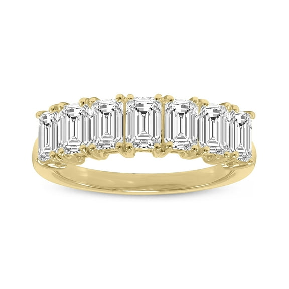 SZUL Women's 3 Carat TW Emerald Cut Seven Stone Lab Grown Diamond Wedding Anniversary Ring 14K Yellow Gold