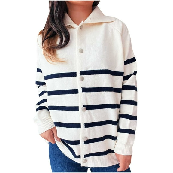 Women Fall Striped Knitted Sweater Cardigan Patchwork Hooded Long Sleeve Chic Contrast Color Top