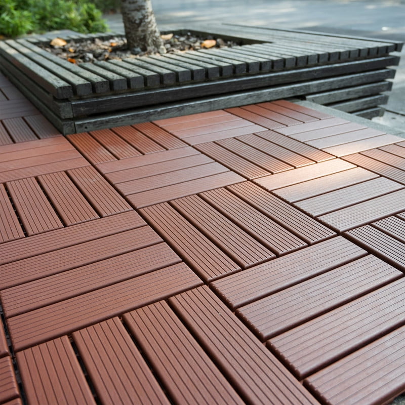 Aukfa 44 Pack Interlocking Deck Tiles, 12"X12" Waterproof Outdoor Flooring for Patio, Garden, Deck, Poolside, Backyard, Brown